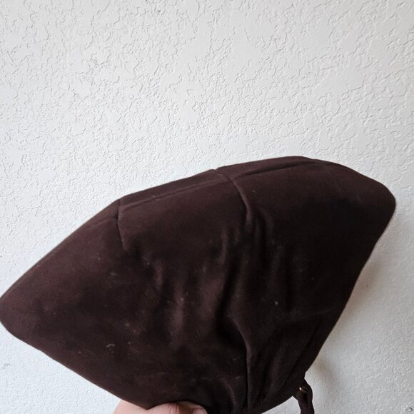 Vintage 30s 40s Brown Gathered Suede Leather Art Deco Handbag Frame Purse - Picture 7 of 7